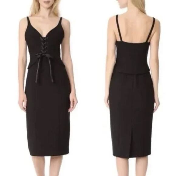 Cinq á Sept Dresses & Skirts - CINQ A SEPT Black Demia Bustier Corset Lace Up Lined Midi Dress Size 2